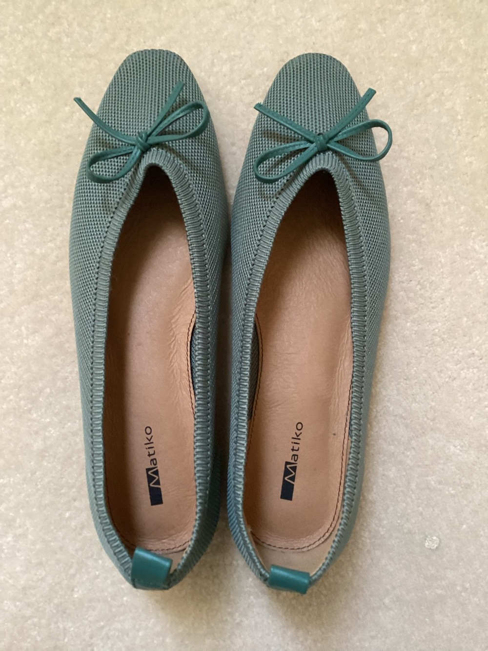 Matiko Knit Bow Ballet Flats - Aqua Green